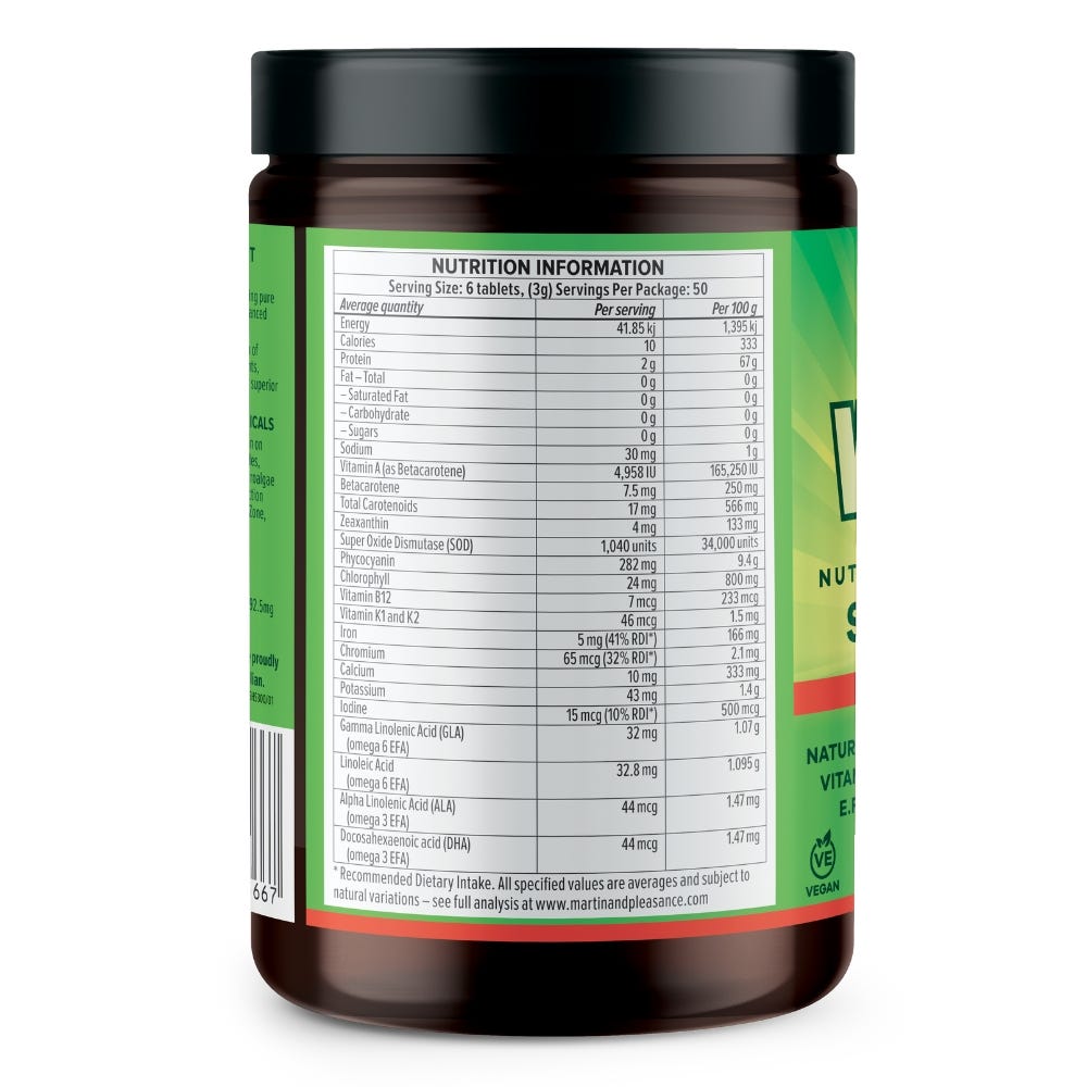 Vital Nutrient Rich Spirulina Supplement Tablets - Plant-Based Superfood - Back