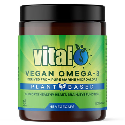 Vital Vegan Omega-3 Supplement Capsules - Plant-Based Essential Fatty Acids - Front