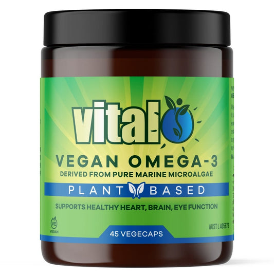 Vital Vegan Omega-3 Supplement Capsules - Plant-Based Essential Fatty Acids - Front