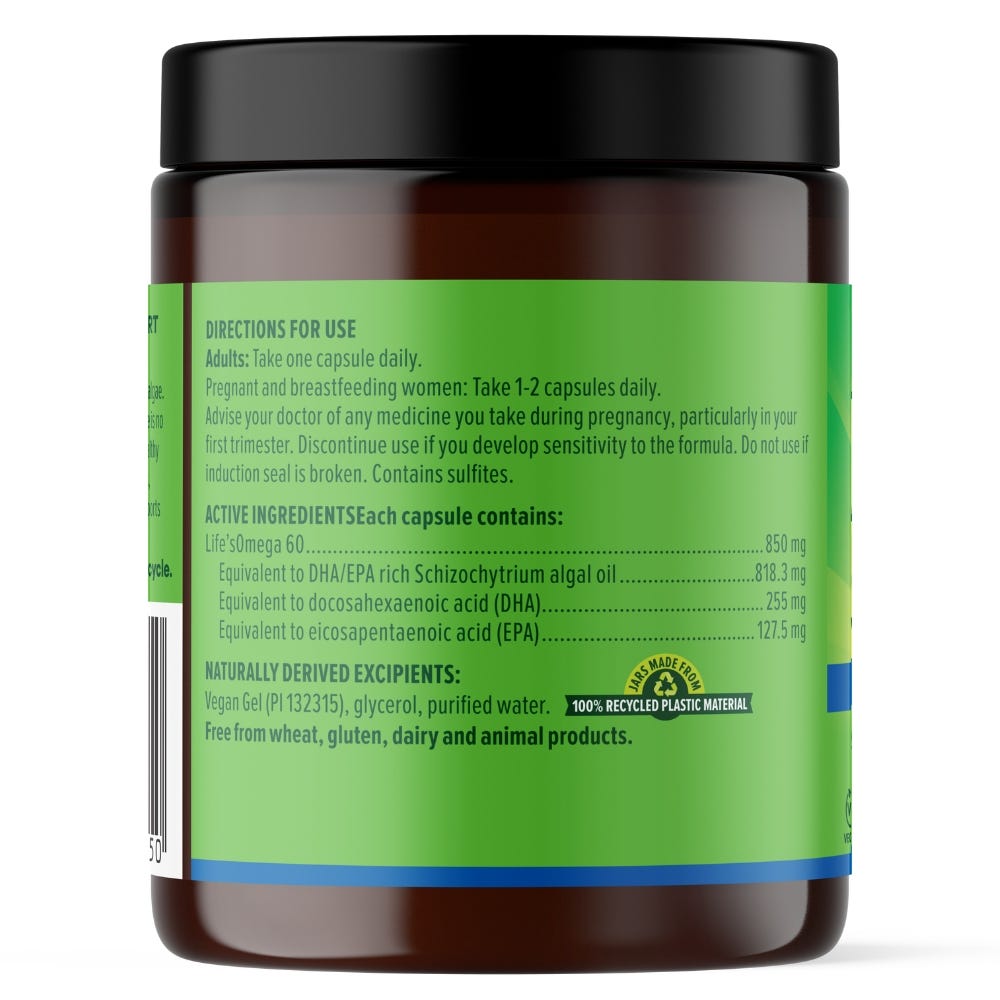 Vital Vegan Omega-3 Supplement Capsules - Plant-Based Essential Fatty Acids - Back