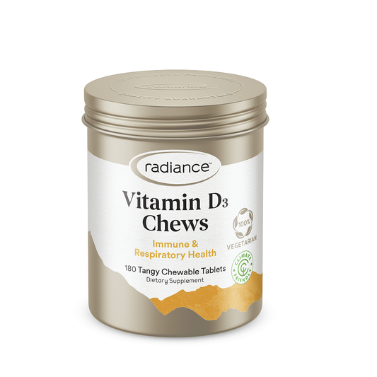 Image of Radiance Vitamin D3 Chews - Product Pack and Chewable Tablets