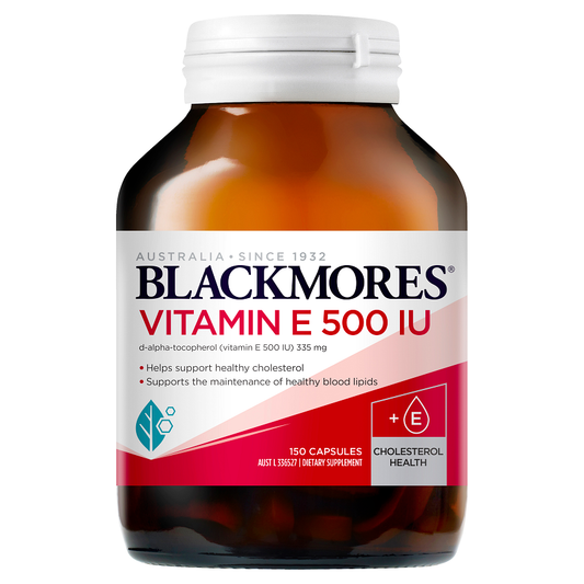 Blackmores Vitamin E 500IU - Product Bottle and Capsules